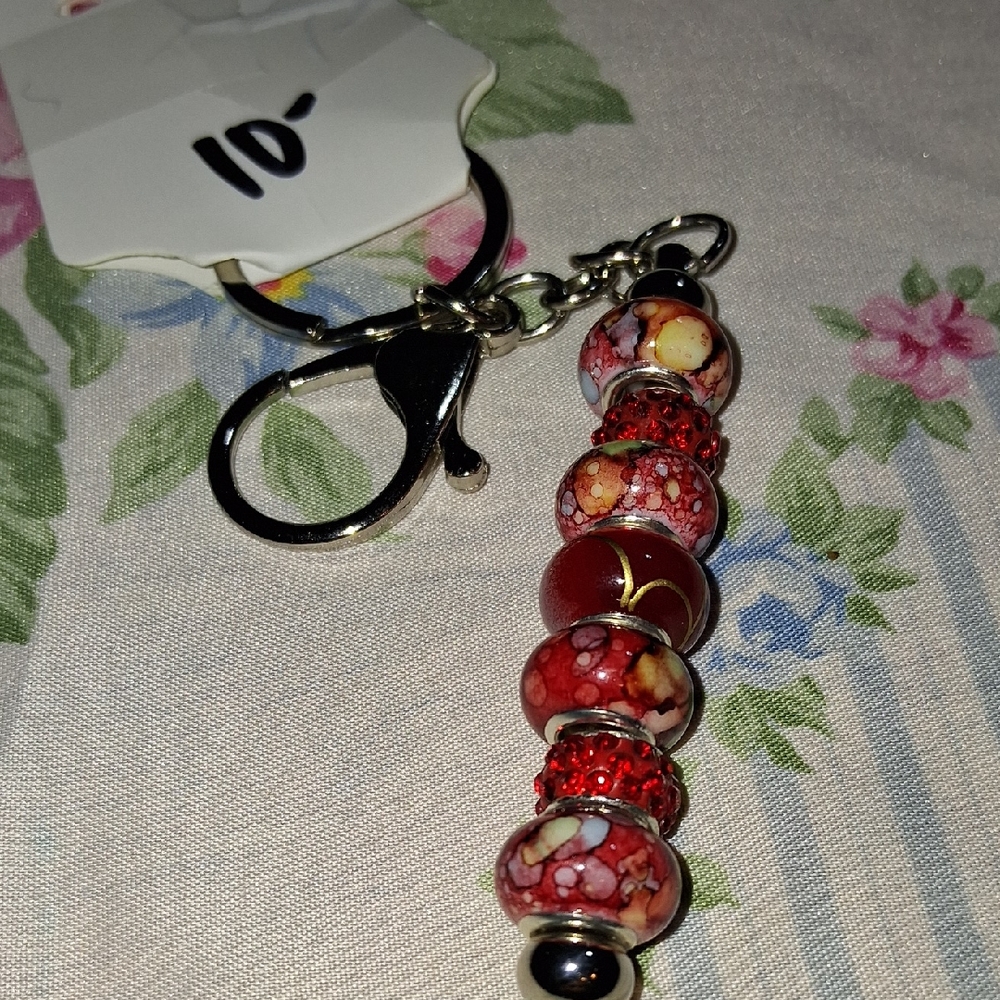 Red Beaded Keychain